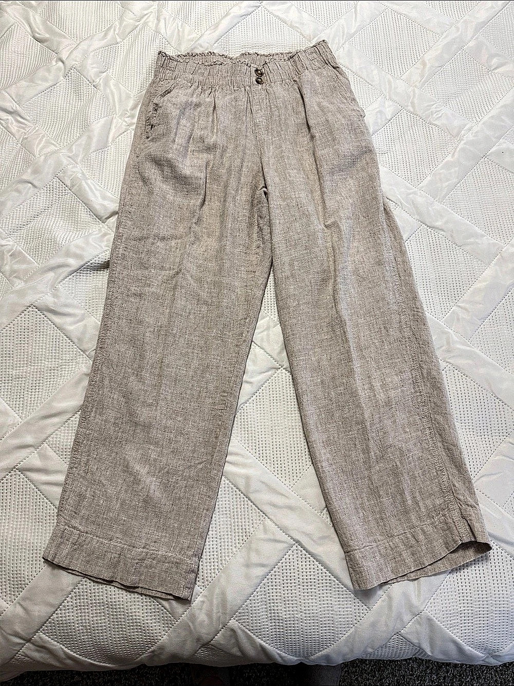 BRIGGS Ladies Linen Blend Pull-On Pant Wide Leg Gray Medium